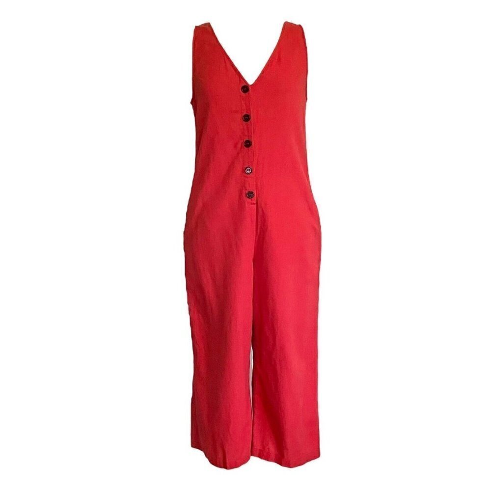 Knot Sisters Riley Jumpsuit Womens Sz S Terracotta Linen Wide Leg Minimalist - Picture 2 of 9